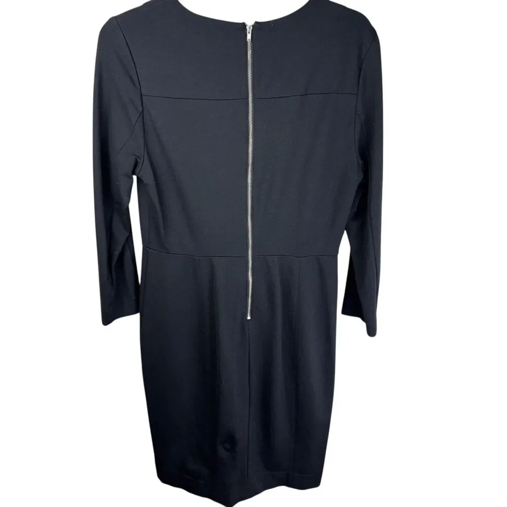 J‎ Crew Black Shift Dress Womens 6 Long Sleeve Zip Work Career Party